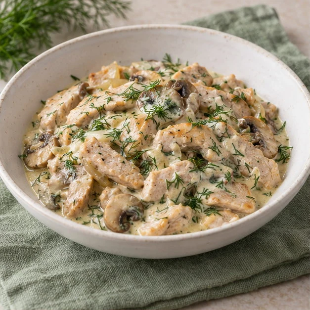 Індичка з грибами й кропом